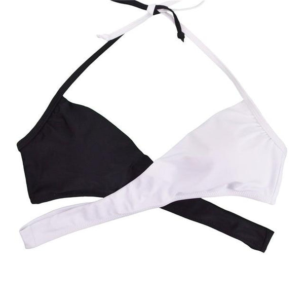 M&M Women Chest Cross Bikini Top Print Push Up Brazilian Swimwear Sport Halter Swimsuit Beach Swimming Bra Solid Biquini T608