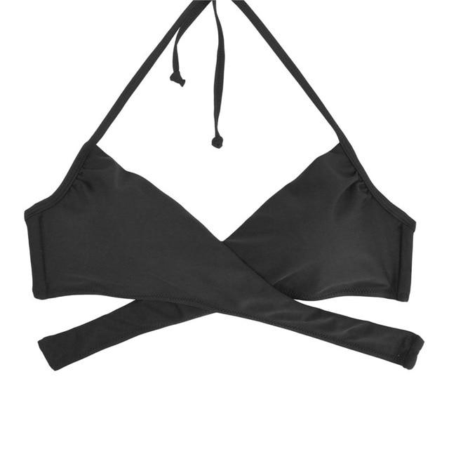 M&M Women Chest Cross Bikini Top Print Push Up Brazilian Swimwear Sport Halter Swimsuit Beach Swimming Bra Solid Biquini T608