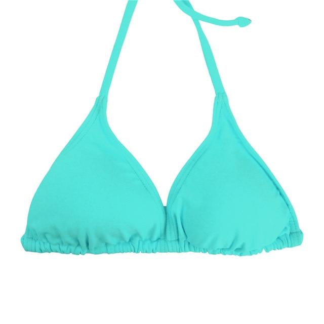 M&M Women Bikini Top Micro Bikini Samll Push Up Ruched String Solid Swimwear Beach Sexy Swimsuit Sporty Girls Beach Wear T606