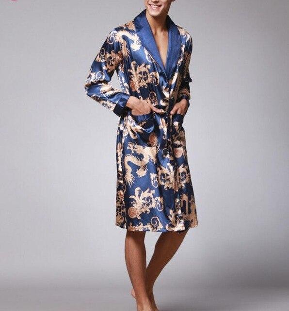 YT5 2017 Spring and Autumn Pajamas For Men Pyjamas Sexy Long Sleeve Faux Silk Sleepwear Couple Pajamas Lover Men Night Gown