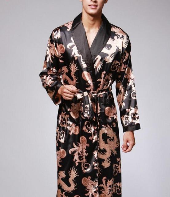 YT5 2017 Spring and Autumn Pajamas For Men Pyjamas Sexy Long Sleeve Faux Silk Sleepwear Couple Pajamas Lover Men Night Gown