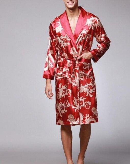 YT5 2017 Spring and Autumn Pajamas For Men Pyjamas Sexy Long Sleeve Faux Silk Sleepwear Couple Pajamas Lover Men Night Gown