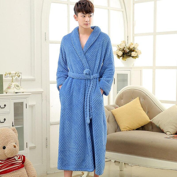 On Sale Mens Thick Waffle Extra Long Kimono Bath Robe Soft as Silk Bathrobe Men Warm Winter Robes Male Dressing Gown Nightgowns