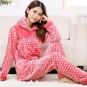 Thickening women winter flannel pajamas female coral fleece pajama sets sleepwear velvet long-sleeve casual nightgown