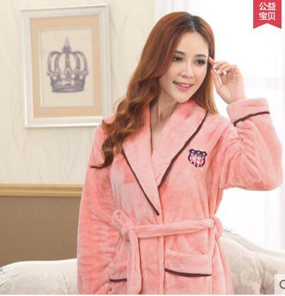 Winter flannel robe men bathrobe lovers male thickening coral fleece velvet men couples nightgown long sleeve