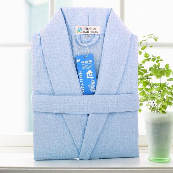Waffle cotton bathrobe men summer women nightgoen sleepwear ladies blanket towel fleece lovers long soft robe spring