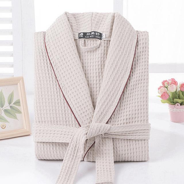 Waffle cotton bathrobe men summer women nightgoen sleepwear ladies blanket towel fleece lovers long soft robe spring