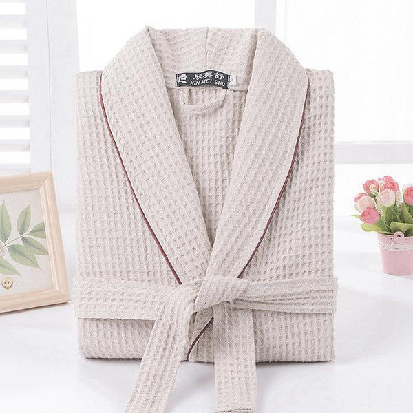 Waffle cotton bathrobe men summer women nightgoen sleepwear ladies blanket towel fleece lovers long soft robe spring
