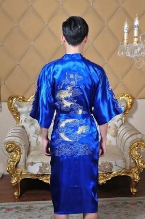Shanghai Story Chinese men's Satin Polyester Embroidery Robe Kimono Nightgown Dragon Sleepwear M L XL XXL XXXL 5 color