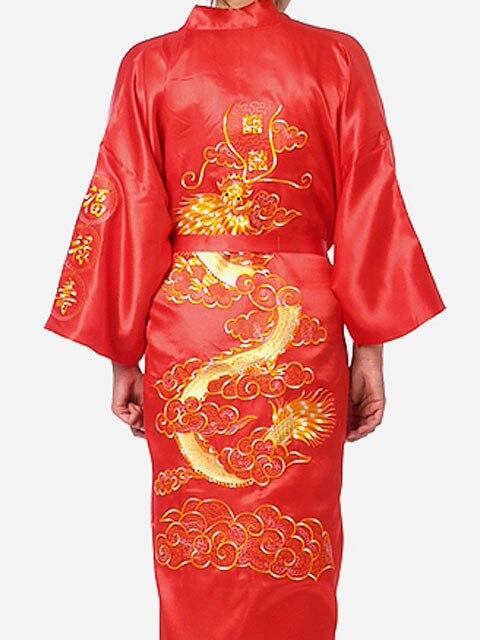 Shanghai Story Chinese men's Satin Polyester Embroidery Robe Kimono Nightgown Dragon Sleepwear M L XL XXL XXXL 5 color