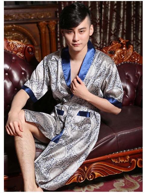 Long Satin robe male sleep & lounge faux silk bathrobe for man men nightgown mens dressing gowns chinese robe sleelwear pajamas