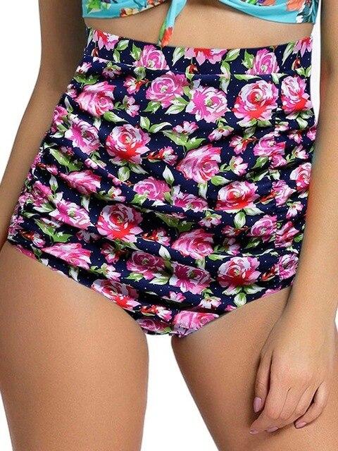 ITFABS Women Retro Floral High Waist Bikini Bottoms Swimwear Swimming Trunks Thongs Beachwear