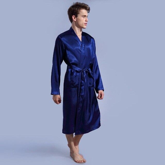 1844Brand Long Robe Emulation Silk Soft Home Bathrobe Plus Size S-XXL Nightgown For Men Kimono Robes Autunm Spring Winter Summer