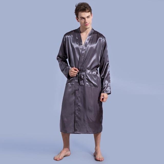 1844Brand Long Robe Emulation Silk Soft Home Bathrobe Plus Size S-XXL Nightgown For Men Kimono Robes Autunm Spring Winter Summer