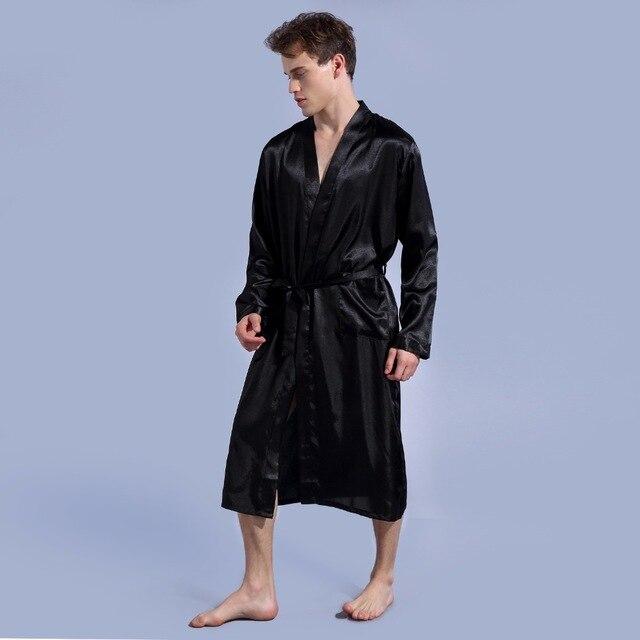 1844Brand Long Robe Emulation Silk Soft Home Bathrobe Plus Size S-XXL Nightgown For Men Kimono Robes Autunm Spring Winter Summer