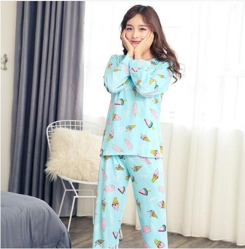 Women Pajamas Sets autumn long Sleeve Thin Cotton Cartoon Print Pyjamas Cute Young Girl Sleepwear Girl pijamas Mujer Nightgown