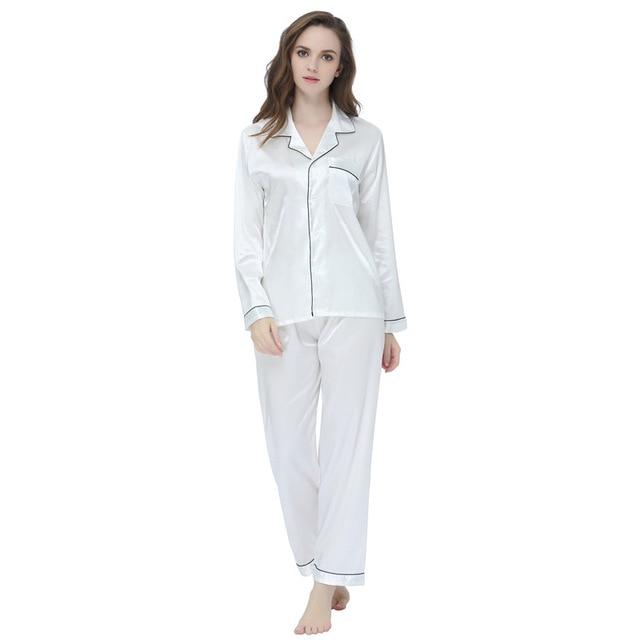 Tony&Candice Hot Sale Couple Silk Pajamas Set Men Stain Nightgown Lovers Sleepwear Slim Loungewear For Ladies Classic Style