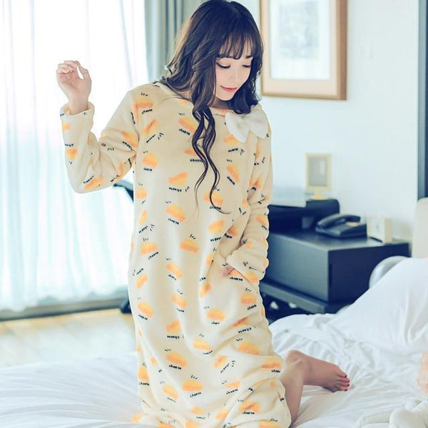 Fashion Women Winter Night Skirt Leisure Home Clothes Long Sleeve Thicken Warm Flannel NIghtgown For Women Dress Sleepwear Girl