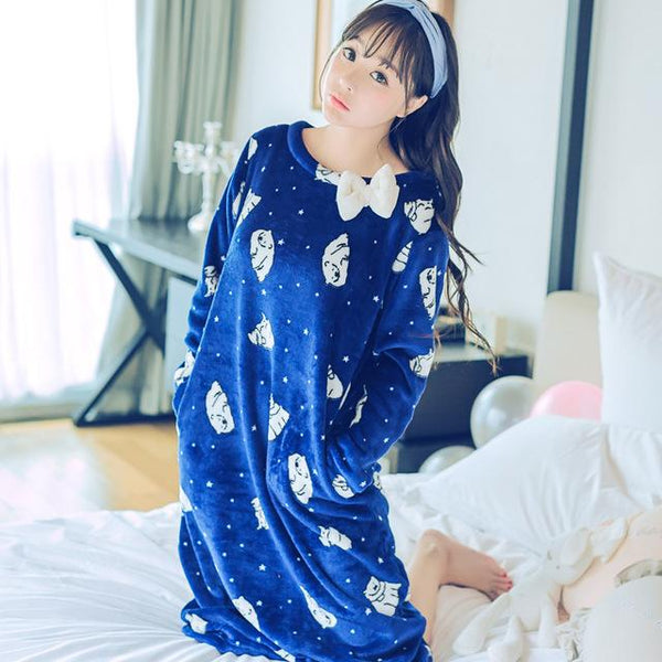 Fashion Women Winter Night Skirt Leisure Home Clothes Long Sleeve Thicken Warm Flannel NIghtgown For Women Dress Sleepwear Girl