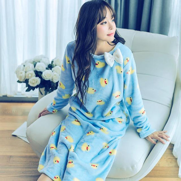 Fashion Women Winter Night Skirt Leisure Home Clothes Long Sleeve Thicken Warm Flannel NIghtgown For Women Dress Sleepwear Girl