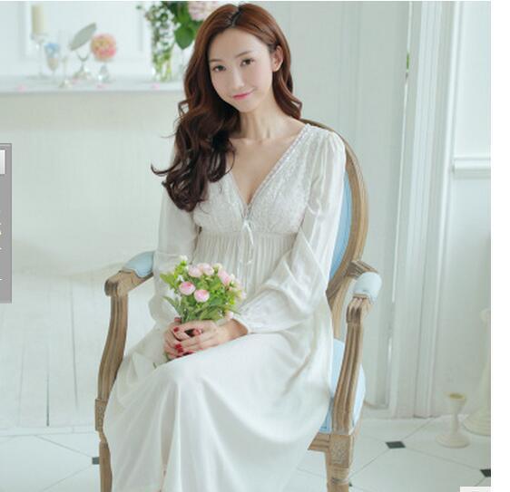 Women Sexy Nightwear Long Nightgowns For Women Summer Dress 2017 Deep V-Neck Ladies Night Gowns White Princess Nightgown E1224