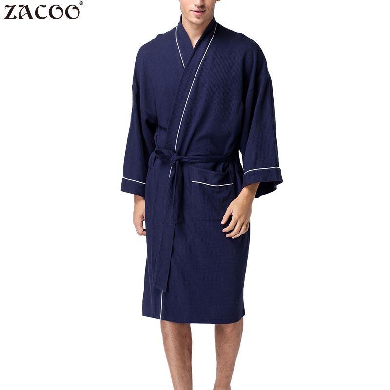 ZACOO Men's Shawl-Collar Coral Flannel Bath Robe Winter Autumn Casual Nightgown Long Bathrobe Men Sleepwear Robes