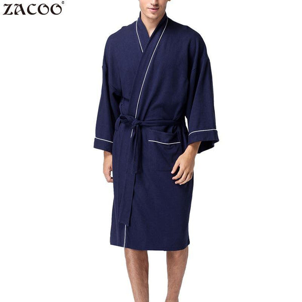 ZACOO Men's Shawl-Collar Coral Flannel Bath Robe Winter Autumn Casual Nightgown Long Bathrobe Men Sleepwear Robes