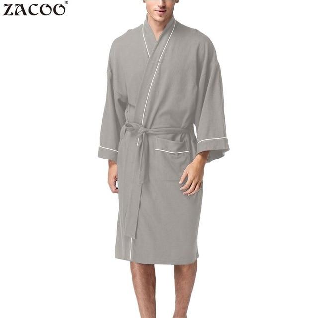 ZACOO Men's Shawl-Collar Coral Flannel Bath Robe Winter Autumn Casual Nightgown Long Bathrobe Men Sleepwear Robes