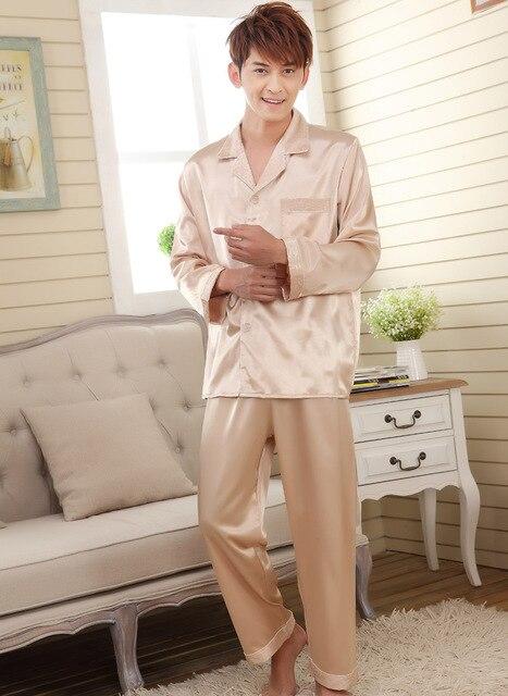 Men's rayon pajama sets gentleman's faux silk long-sleeve pijamas male pyjamas homewear nightwear sleep lounge nightgowns