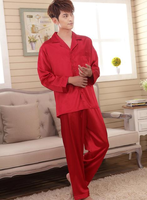 Men's rayon pajama sets gentleman's faux silk long-sleeve pijamas male pyjamas homewear nightwear sleep lounge nightgowns
