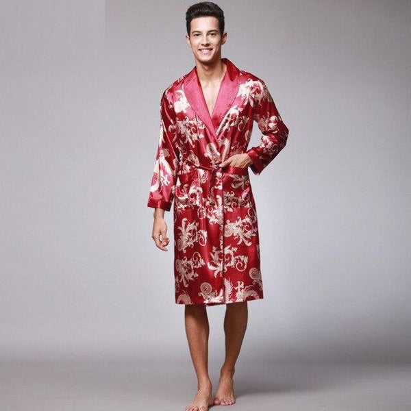 Coffee And Navy Blue Men Silk Robes 2016 Male Senior Satin Sleepwear Summer Long Paisley Pattern Robe Set Long Sleeves Nightgown