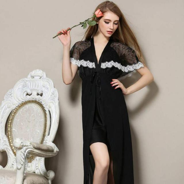 White Nightgown Long Nightgown Plus Size Romantic Nightgowns Spring Sexy Luxury Silk Deep V Chemise De Nuit Longue Femme Neglige