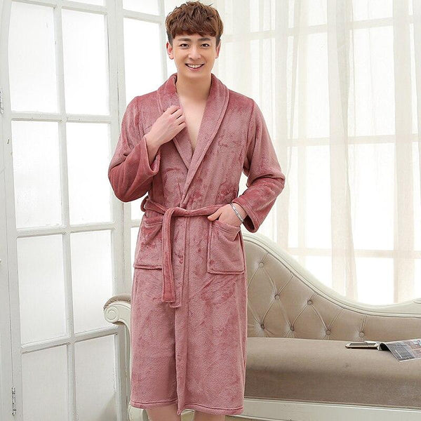 On Sale Men Soft as Silk Flannel Long Bath Robe Male Kimono Bathrobe Lovers Dressing Gown Winter Warm Robes Classic Nightgowns