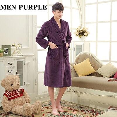 On Sale Men Soft as Silk Flannel Long Bath Robe Male Kimono Bathrobe Lovers Dressing Gown Winter Warm Robes Classic Nightgowns