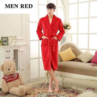 On Sale Men Soft as Silk Flannel Long Bath Robe Male Kimono Bathrobe Lovers Dressing Gown Winter Warm Robes Classic Nightgowns