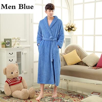 On Sale Lovers Thick Warm Winter Bathrobe Men Soft as Silk Extra Long Kimono Bath Robe Male Dressing Gown for Mens Flannel Robes