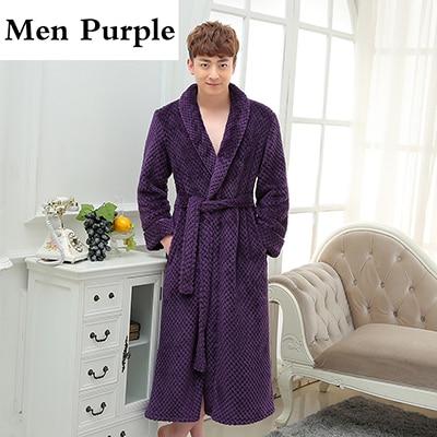 On Sale Lovers Thick Warm Winter Bathrobe Men Soft as Silk Extra Long Kimono Bath Robe Male Dressing Gown for Mens Flannel Robes