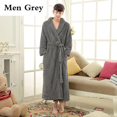 On Sale Lovers Thick Warm Winter Bathrobe Men Soft as Silk Extra Long Kimono Bath Robe Male Dressing Gown for Mens Flannel Robes