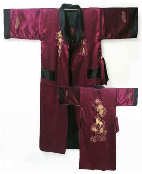 Reversible Burgundy Black Chinese Men's Silk Satin Robe Two Side Nightgown Embroidery Dragon Kimono Bath Gown One Size MR001