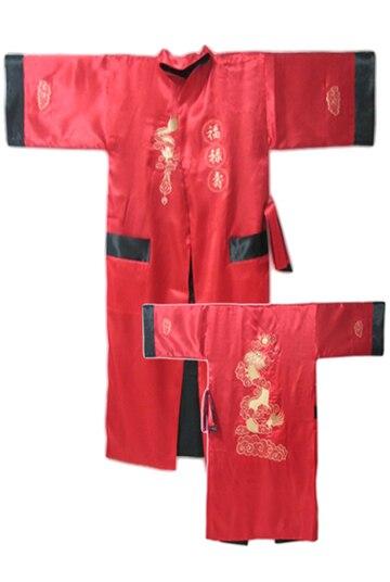 Reversible Burgundy Black Chinese Men's Silk Satin Robe Two Side Nightgown Embroidery Dragon Kimono Bath Gown One Size MR001