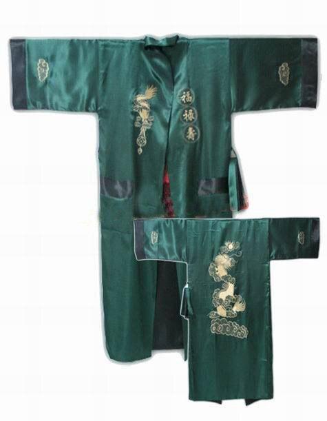 Reversible Burgundy Black Chinese Men's Silk Satin Robe Two Side Nightgown Embroidery Dragon Kimono Bath Gown One Size MR001