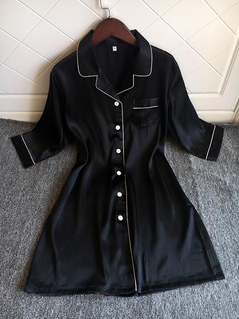 QWEEK Women Nightwear Nightgowns Sexy Long Sleeve Satin Sleepwear Pijama Silk Home Wear Nightdress Nightgowns & Sleepshirts