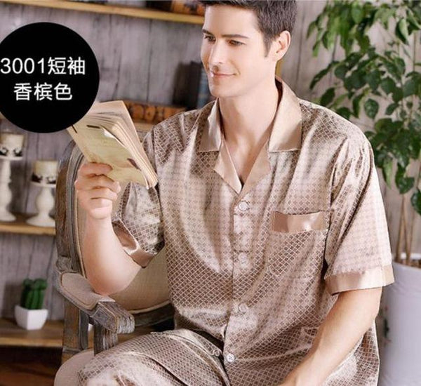 Summer Mens Stain Silk Pajama Set Pajamas Men Sleepwear Modern Style Silk Nightgown Home Male Satin Soft Cozy For Sleeping