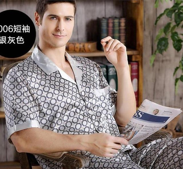 Summer Mens Stain Silk Pajama Set Pajamas Men Sleepwear Modern Style Silk Nightgown Home Male Satin Soft Cozy For Sleeping