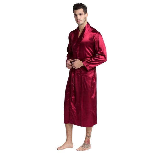 Tony&Candice Men's Silk Satin Bathrobe Robe Long Solid Silk Pajamas Men Silk Nightgown Sleepwear kimono homme Dressing Gown