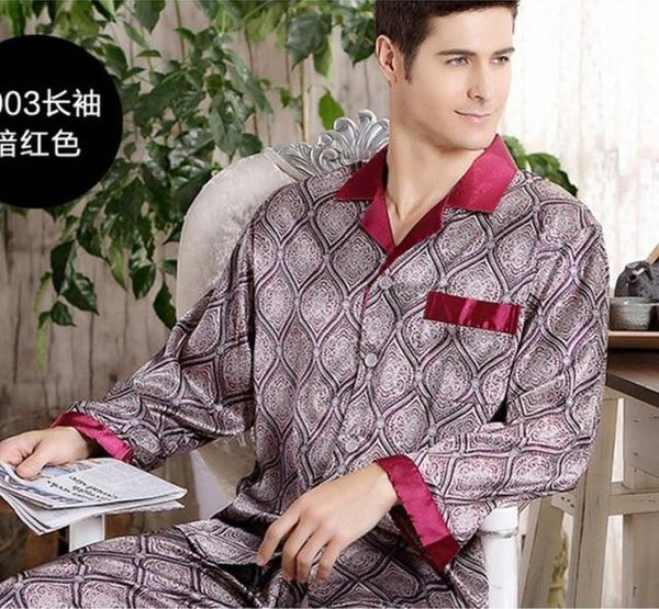 Spring Mens Stain Silk Pajama Set Pajamas Men Sleepwear Modern Style Silk Nightgown Home Male Satin Soft Cozy For Sleeping