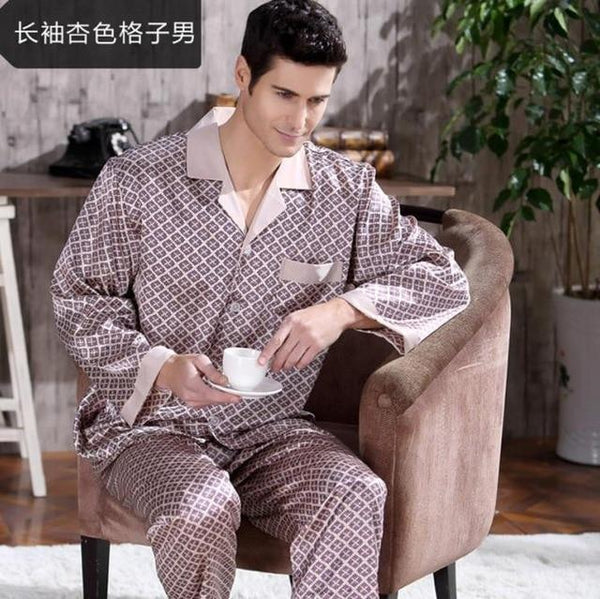 Spring Mens Stain Silk Pajama Set Pajamas Men Sleepwear Modern Style Silk Nightgown Home Male Satin Soft Cozy For Sleeping