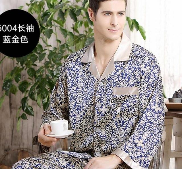 Spring Mens Stain Silk Pajama Set Pajamas Men Sleepwear Modern Style Silk Nightgown Home Male Satin Soft Cozy For Sleeping