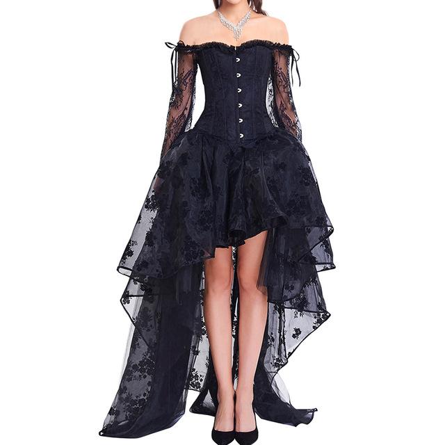 TOPMELON Steampunk Corset Dress Bustier Gothic Corselet Sexy Corsets Women Lace Off Shoulder Floral Party Hot Long Dresses