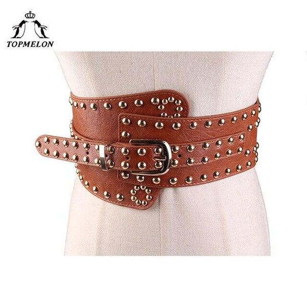 TOPMELON Modeling Strap Belly Slimming Belt Steampunk Accessories Tummy Control Gothic Leather Rivet Lace Up Corset Belts